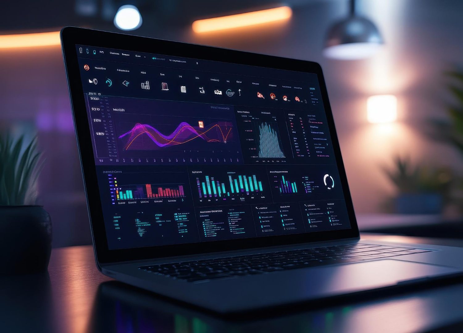Analytics dashboard showing session duration metrics on a laptop in dark mode
