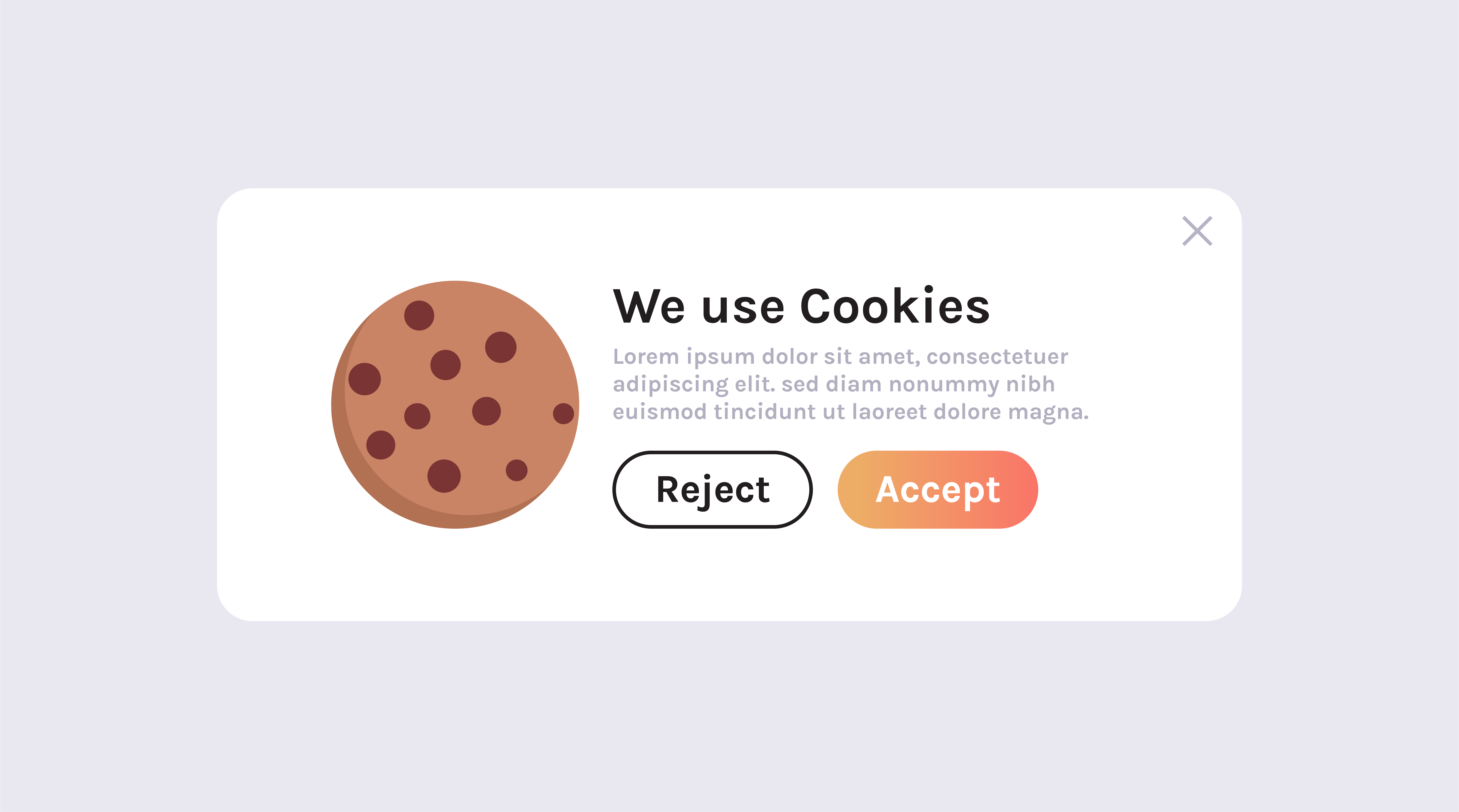 Cookie consent popup user interface with accept and reject options