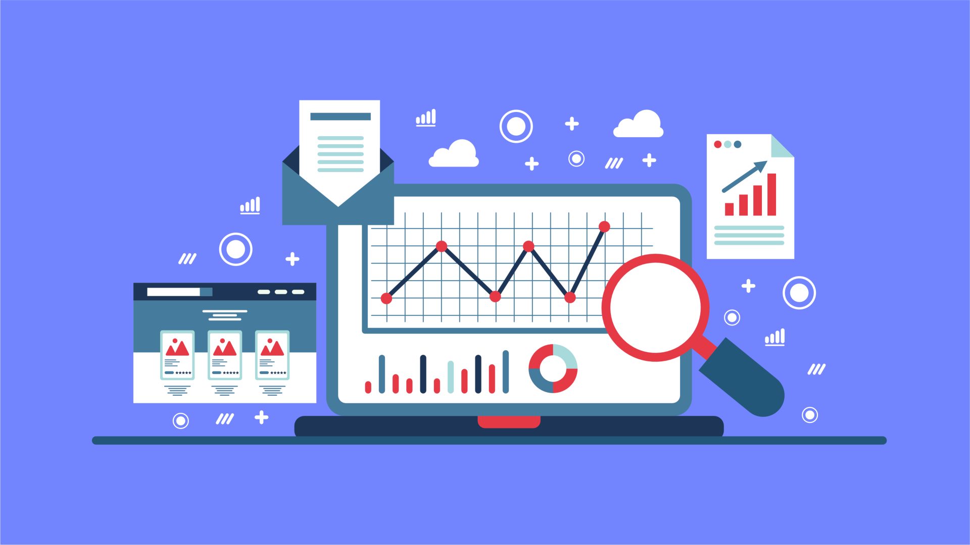 UTM parameters campaign tracking analytics dashboard with magnifier