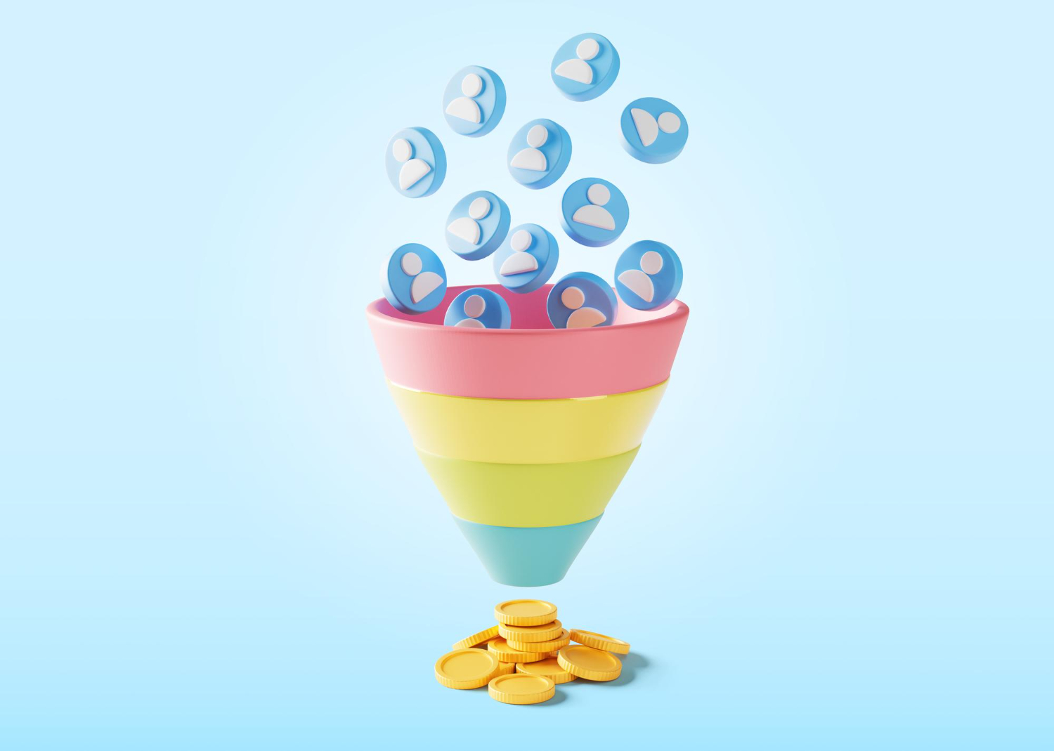 Funnel analysis visualization showing users converting through sales funnel stages