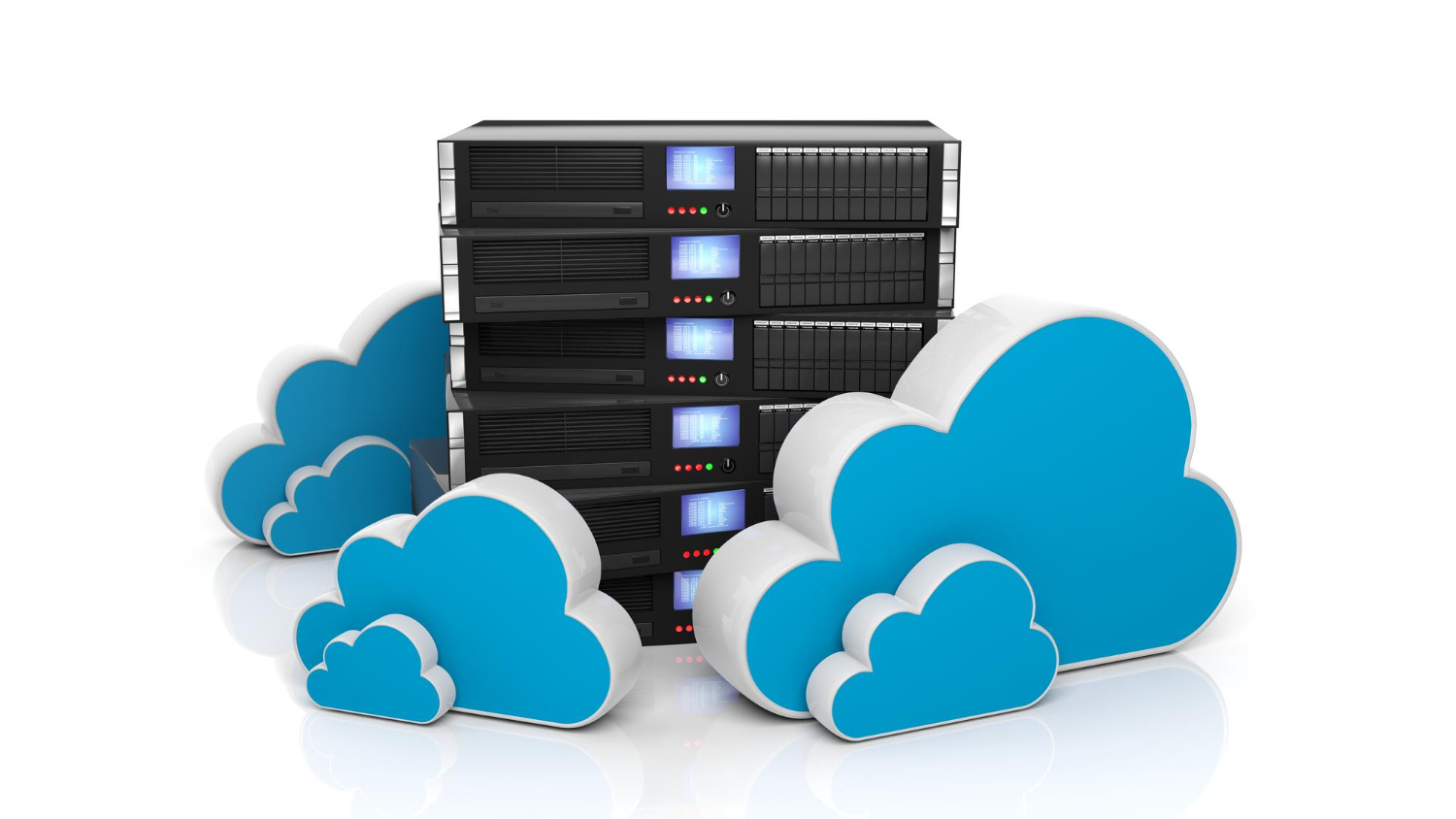 A server rack with cloud icons, representing self-hosting your own analytics
